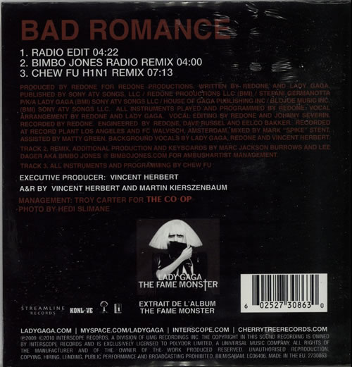 2010年 France盤】Lady Gaga / Bad Romance (Chew Fu、Bimbo Jones